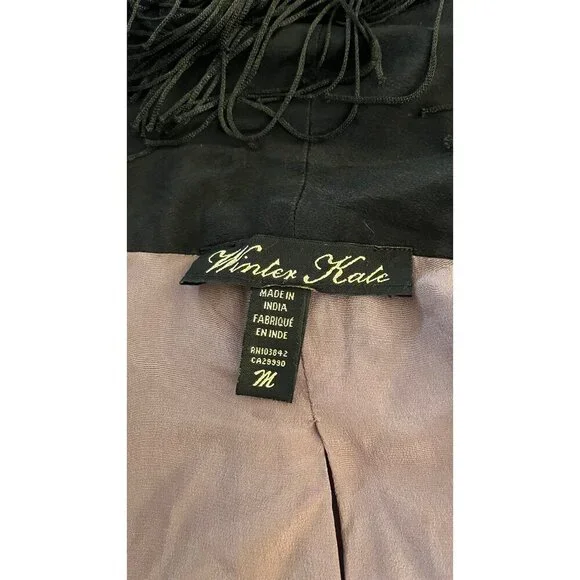 RARE!  WINTER KATE BLACK VINTAGE SILK FRINGE BOHO STEVIE KIMONO JACKET - Picture 8 of 9